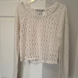 Crochet Knit Long-Sleeve Top - White